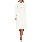 Saodimallsu Women's Fall Long Sleeve Sweater Dress Knit Bodycon Crew Neck Button Decor. Elegant Formal Midi Dresses