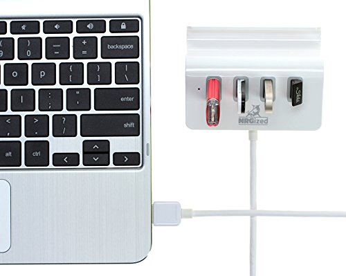 NRGized M-325 4 Port USB Hub with Stand and 2 - Foot Cable (Silver)
