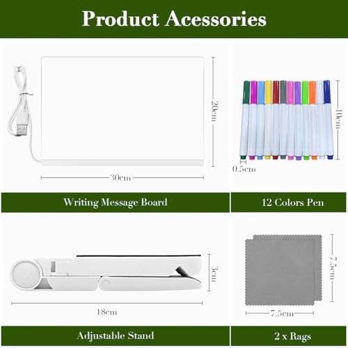 DIY LED Note Board, Acrylic Dry Erase Glowing Board with Adjustable Stand & 12 Colourful Markers Light Up Memo Message Boards Night Light Doodle Luminous Drawing Boards for Home Office Gift Festival