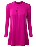 Doublju Womens Long Sleeve Rayon Mockneck Pleated Tunic Top