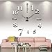 Soledi Wall Clock Decal Modern DIY Large Number Wall Clock 3d Mirror Surface Wall Sticker Clock Home Office Room Art Decor Silver