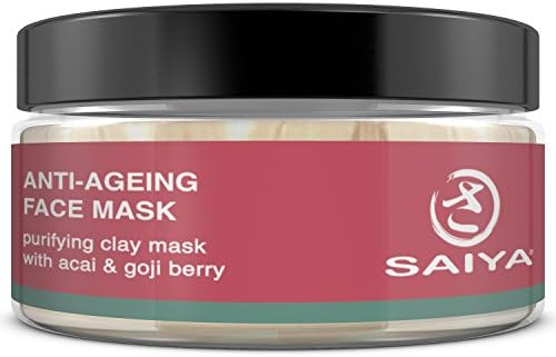 Organic Clay Face Mask - Natural Anti-Ageing Facial Cleanser Clarifies & Revitalises With Acai & Goji Berries, Silk Peptides & Hyaluronic Acid - 100g