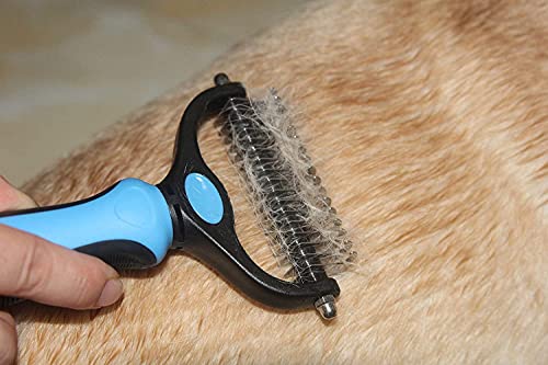 Thstheaven Pet Grooming Brush & Nail Clippers Trimmers - Double Sided Shedding and Dematting Undercoat Rake Comb for Dogs and Cats - Safe Dematting Comb for Easy Mats & Tangles Removing (Blue)