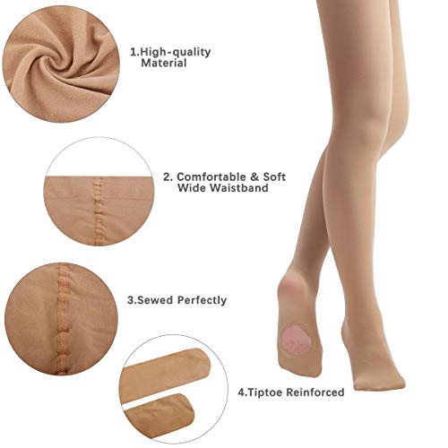 Bosowos Girls Tights Convertible Ballet Leggings Ultra Soft Transition Dance Tights for Kids Women, Suntan (1 Pairs), S(3-5 years)