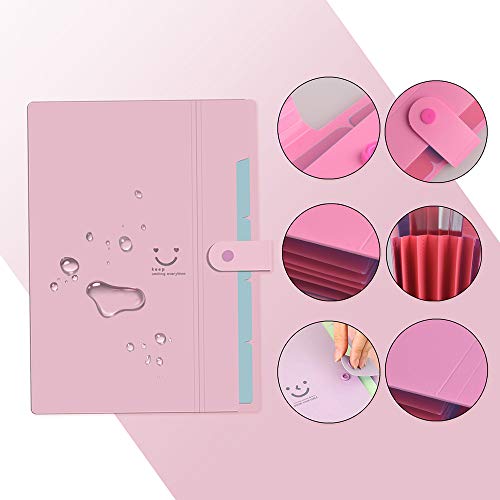 Expanding File Folder 5 Pocket, 3 Pack Plastic A4 Letter Size Accordion Document Organizer, with 48 Pcs File Folder Labels and 1 Pcs Waterproof Zipper File Bag for Office School Classroom Supplies