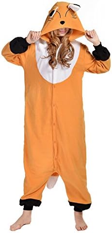 Newcosplay Unisex Adult Cosplay Pyjamas Fox Halloween Onesie Animals Costumes (XL, Brown Fox)