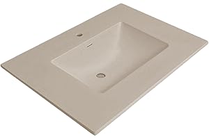 VANITY ATELIER 25"/31"/37" Solid Surface Polyurethane Resin Streamline Vanity Top with Sink-Durable, Consistent Cappuccino Color, Easy-to-Clean, Built-in Overflow, Single-Hole Faucet Mount (31"Wx22"D)