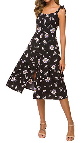 TOP-MAX Women's Dresses -V Neck Boho Floral Split Summer Prom Party Beach Casual Wedding Guest Flowy Long Maxi Dress (Floral#Q, M(US 8-10))