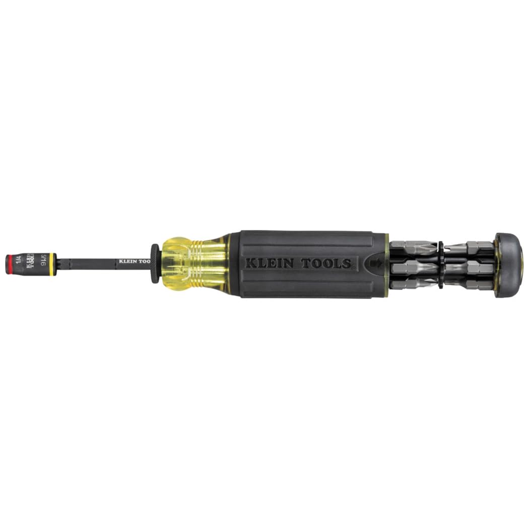 Klein Tools 32304 Screwdriver, 14-in-1 Adjustable Screwdriver with Flip Socket, HVAC Nut Drivers and Bits, Impact Rated
