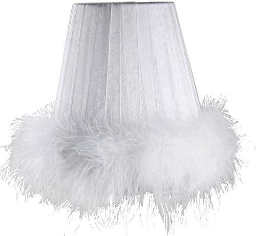 White Ribbon and Feather lamp Shade Clip on 15cm
