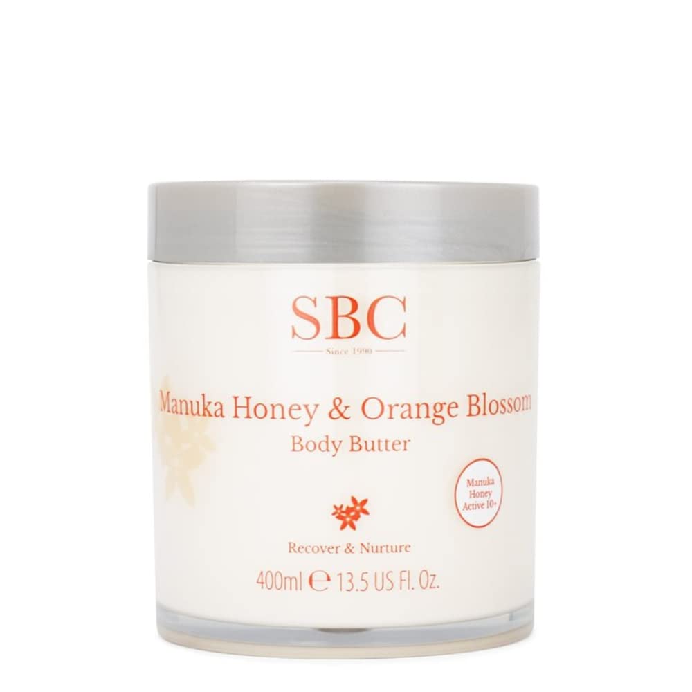 SBC Skincare Manuka Honey & Orange Blossom Body Butter - 400ml | Shea Butter And Propolis Body Lotion | Moisturising Body Cream For Dry And Sensitive Skin