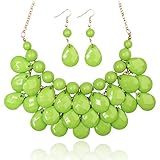Riah Fashion Women's Lime Green Beaded Bubble Bib Chunky Statement Pendant Necklace Set
