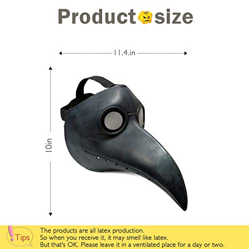 Townshine Plague Doctor Bird Mask Latex Long Nose Beak Cosplay Steampunk Halloween Mask Costume Props Black
