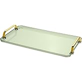 BERGFBV Acrylic Serving Tray with Handles, 16x9 Inch Ottoman Tray, Spill-Proof Coffee Table Tray for Couch, Bedroom & Countertop Decor (Green)