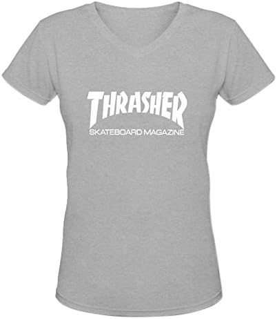 Back Queen Women's V-Neck thrasher skateboard °× Design T Shirt M Grey
