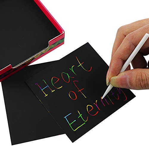 DLOnline 200 Sheets Rainbow Scratching Notes,Rainbow Scratch Off Mini Notes,Rainbow Scratch Paper for Kids Arts and Crafts,Includes 4 Plastic Styluses and 2 Color Pages,Creative Fun for Kids