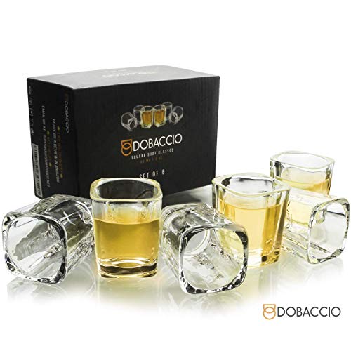 Square Shot Glasses for Whiskey, Brandy, Tequila. Shooting Drinking Glass, 2 oz. Set of 6