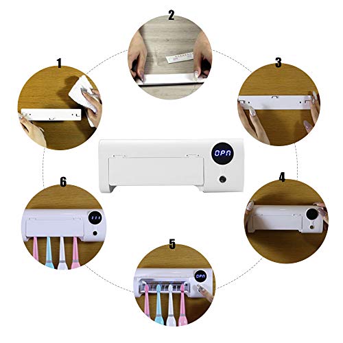 UV Toothbrush Sanitizer, 4 Toothbrush Sterilizer Holder, Bathroom Toothbrush Holder Wall Mounted, Toothbrush Organizer for Ladies Men Baby Kids Family Bathroom