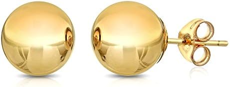 14K Yellow Gold 8MM Large Ball Stud Earrings- With Free Goldfill Pushbacks