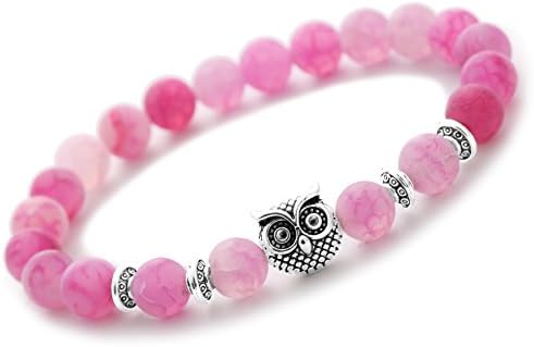 Mens Womens Bracelet - Natural Wind Turquoise Agate Beads (Rose Natural Wind Agate Owl)
