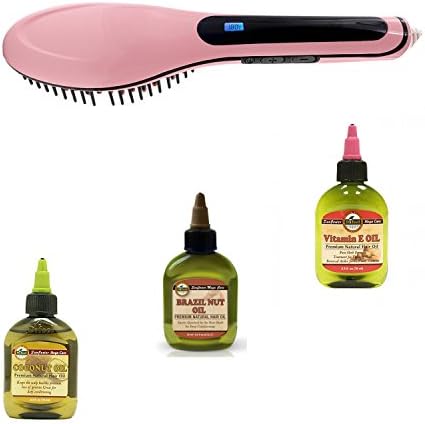 LaLaBeutique brush comb straightening hair. Ceramic straighter, hot iron hair straightener brush with 2 Bonus Oils. (Oil Flavors will vary based on inventory)