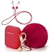 Rukoy Protective Cover and Cute Pompom Ball Keychain Compatible for Apple AirPods Charging Case, Full Protective Silicone Case Skin and Airpods Anti-Lost Strap for Apple AirPods As (Red)