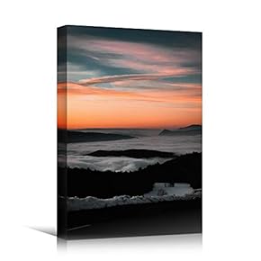 signwin Canvas Wall Art Mountain Sunset Coastal Orange...