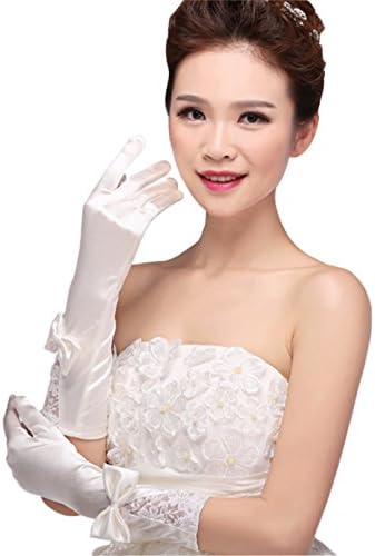 Pretydress Bridal Bowknot Glove Long Lace for Wedding Party (White)