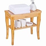 Ollieroo Bamboo Shower Bench Seat Wooden Spa Bench Stool with Storage Shelf, Bath Seat Bench Stool Bath & Shower Transfer Benches