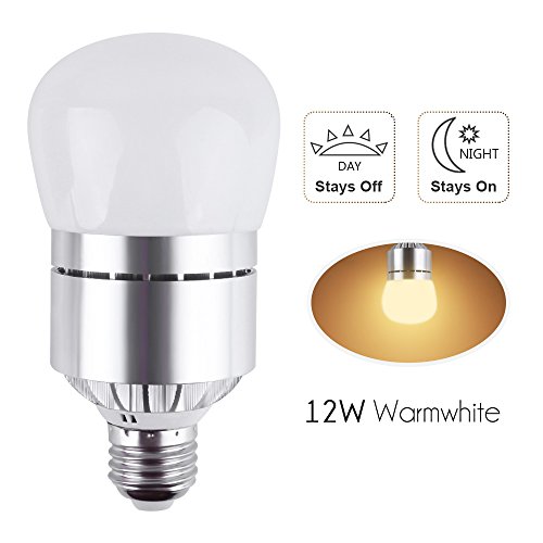 LED dusk to dawn sensor light bulb 12W 1200LM E26 Socket 3200k Warm White.Automatic light sensor bulbs with Photo sensor, auto on&off indoor outdoor security light for porch,garage,driveway,yard,patio