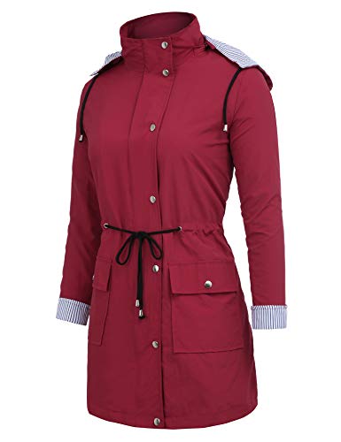 FISOUL Windbreaker Raincoats Waterproof Lightweight Rain Jacket Outdoor Hooded Women's Trench Coats Dark Red S