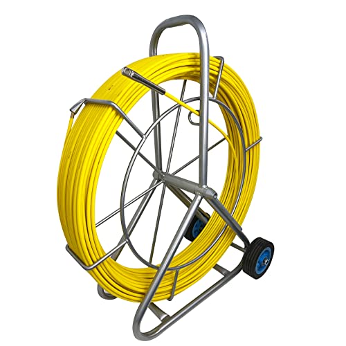 IRSCorp 8mm 150m Fiberglass Fish Tape Draw Needle Fiber Optic Cable Duct Steel Reel Holder with Brake Fiberglass Fish Strip Strand Rigid Turnout