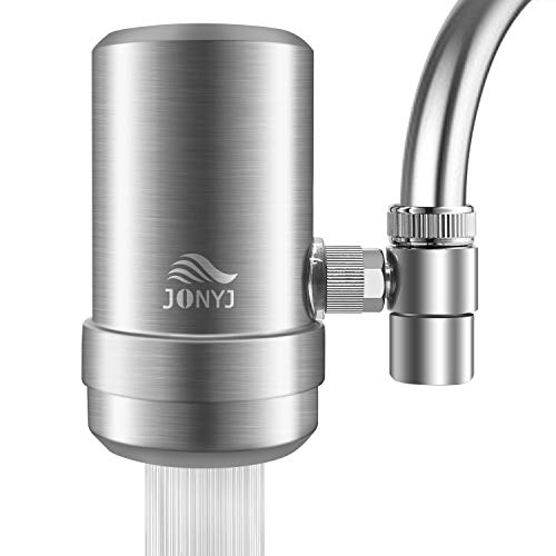 JONYJ Faucet Water Filter, 304 Stainless-Steel Water Faucet Filtration System, High Water Flow Tap Water Filter, Water Purifier Reduces Chlorine - Fits Standard Faucets (2 Filters Included)