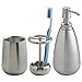 mDesign Bath Accessory Set, Soap Dispenser Pump, Toothbrush Holder, Tumbler - 3 Pieces, Brushed Stainless Steel