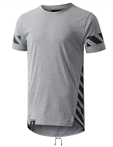 URBANCREWS Mens Hipster Hip Hop Fashion Longline Crewneck T-shirt HGRAYBLK, XL