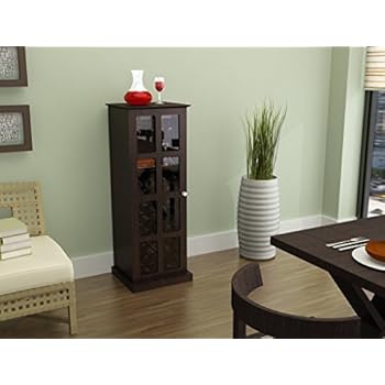 Atlantic Wood Bar Wine Rack Liquor Cabinet with 24 Bottle Holder and Glass Storage, Espresso