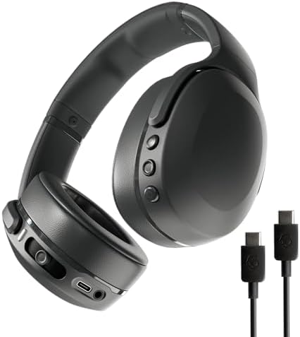 Skullcandy Crusher Evo Wireless Bluetooth Headphones with Extra USB-C Charging Cable, Multi-Sensory Bass, Noise Isolating Over-Ear Fit, 40 Hours Battery, Microphone for iPhone Android - True Black