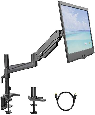 Fully Adjustable Single Gas Spring LCD Monitor Mount Stand with Swing Arm for 15”-32” Monitors Both Desk Clamp and Grommet Mounting Options in The Box with an Extra 6 ft HDMI - SA-GA12 (Single.Black)