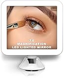 Mirabel 7X Magnifying Lighted Vanity Makeup/Shaving Mirror. White LED lighting, Locking Suction-Cup, 360 Rotation, Battery Operated.