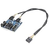 Kalolary 9pin USB Header Male 1 to 4 Female Extension Cable Card Motherboard 9-Pin USB HUB USB 2.0 9 pin Connector Adapter Port Multilier