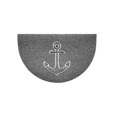 Nicoman Embossed Halfmoon Half Circle Door Mat Dirt-Trapper Jet-Washable Doormat 70x44cm (Grey, ANCHOR Shape) - Use Outdoor ONLY