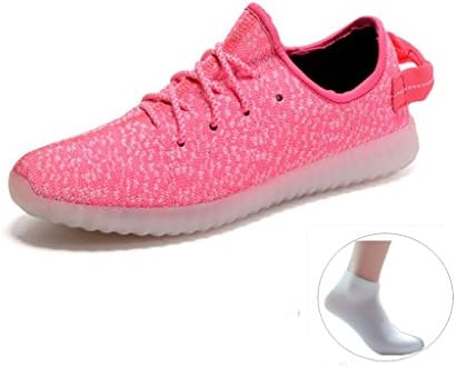 NewYork LED Luminous Unisex Sneakers Men Women USB Charge Light Colorful Glowing Leisure Shoes with Socks (Pink, 9 B(M) US Women / 8 D(M)) US Men)