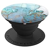 Green Marble Watercolor Ink with Gold Opal Gemstone - PopSockets Grip and Stand for Phones and Tablets