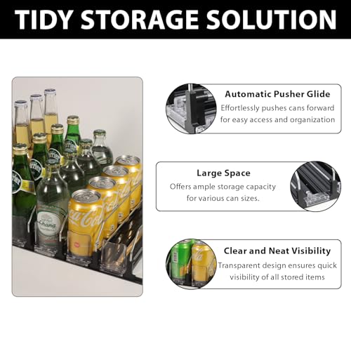 Upgraded Drink Organizer for Fridge – Adjustable Width Soda Can Organizer with Automatic Glide, Space-Saving Refrigerator Can Dispenser Holds Up to 25 Cans – Drink Holder for Fridge (5 Rows, Black)