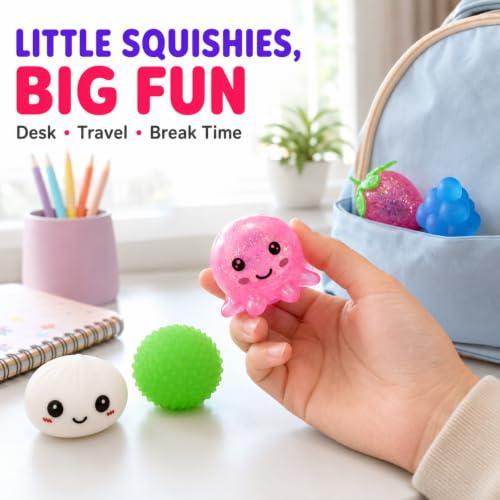9 Pack Squishy Squeeze Toys, Random Color Soft Fidget Toys for Stress Relief, Cute Animal Fruit Food Shapes, Mini Desk Sensory Fidget Set for Adults and Teens