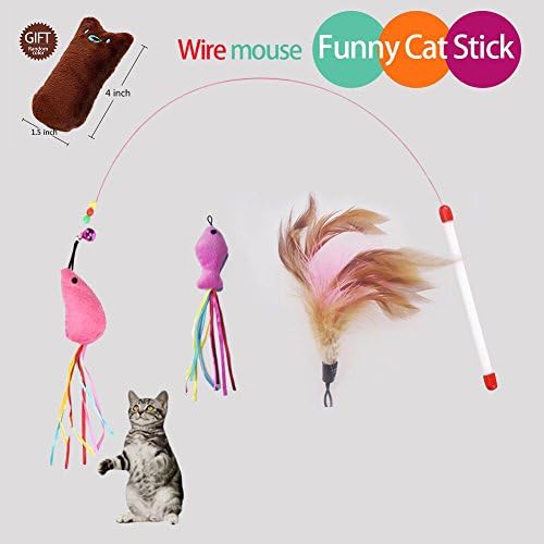 RUNNING BABY 5 Pcs Cat Feather Toy Cat Toy Interactive Cat Wand Wineecy Cat Toys Interactive Wand Rod with Assorted Feather Toy for Exercising Kitten or Cat