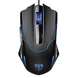 PICTEK Gaming Mouse, Entry-level Ergonomic Optical Computer Mouse for Game & Daily, 800-2400 DPI Adjustable USB Mouse Auto Breathing Wired Mouse for PC Desktop Windows 7/8/10/XP, Vista and Mac, Black
