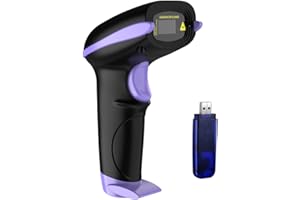 NADAMOO Wireless Barcode Scanner 328 Feet Transmission Distance USB Cordless 1D Laser Automatic Barcode Reader Handhold Bar Code Scanner with USB Receiver for Store, Supermarket, Warehouse - Violet