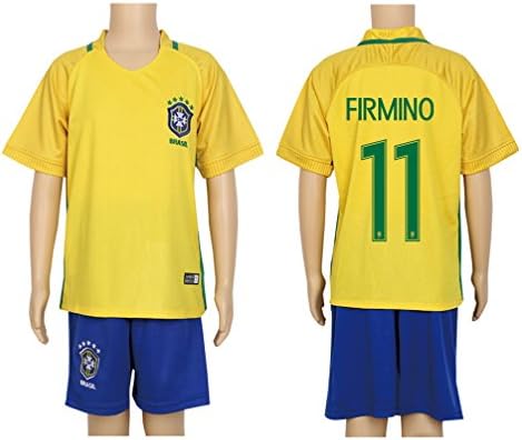 2016 Copa #11 Firmino Yellow Home Kids Soccer Jersey &amp; Short Kit Set