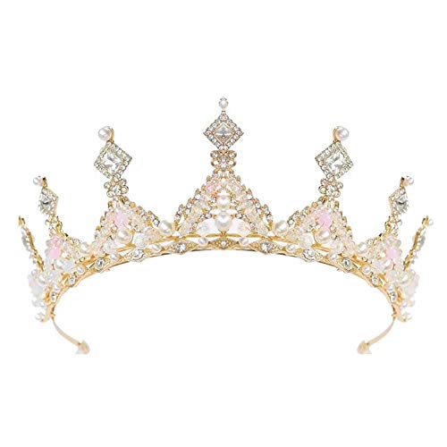 TOCESS Gold Tiara and Crown Queen Princess Wedding Crown for Girls and Women Pearl Crystal Bridal Tiara for Prom Festival Party - Thumbnail 6